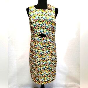 I LOVE RONSON Camilla Flora Floral Midi Size 12 Dress With Midriff Cutout